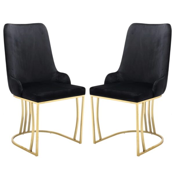 Burma Black Velvet Dining Chairs With Gold Frame In Pair
