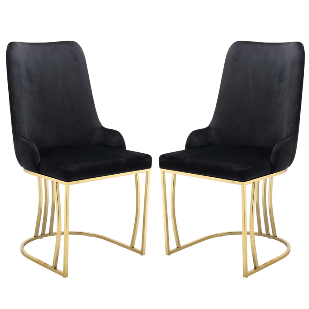 Burma Black Velvet Dining Chairs With Gold Frame In Pair