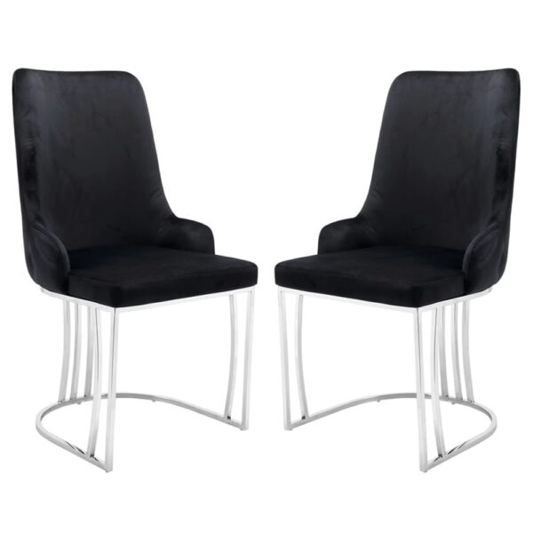Burma Black Velvet Dining Chairs With Steel Frame In Pair