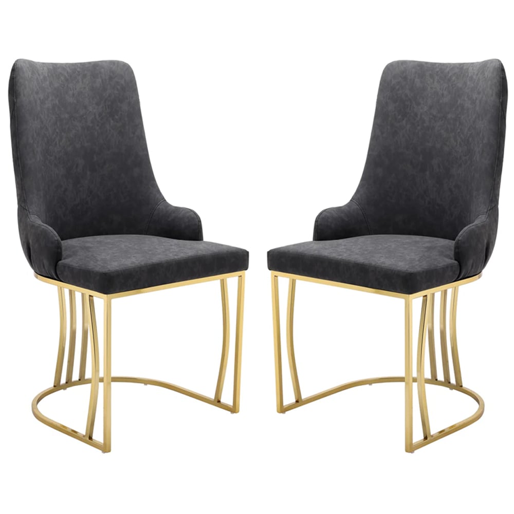 Burma Grey Velvet Dining Chairs With Gold Frame In Pair