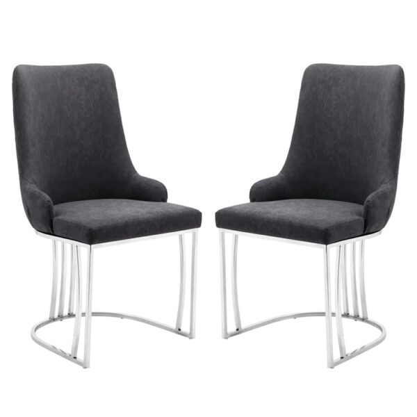 Burma Grey Velvet Dining Chairs With Steel Frame In Pair