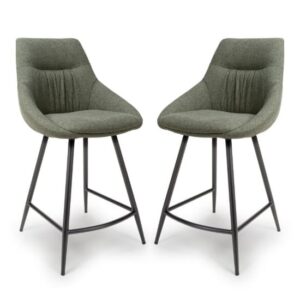 Buxton Sage Counter Fabric Bar Chairs In Pair