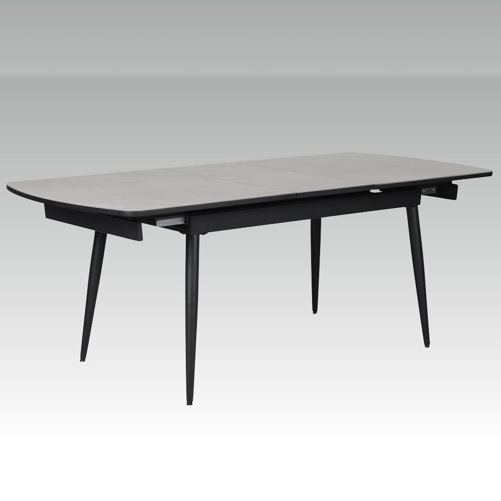 Chieti Grey Glass Top Extending Dining Table With Black Legs