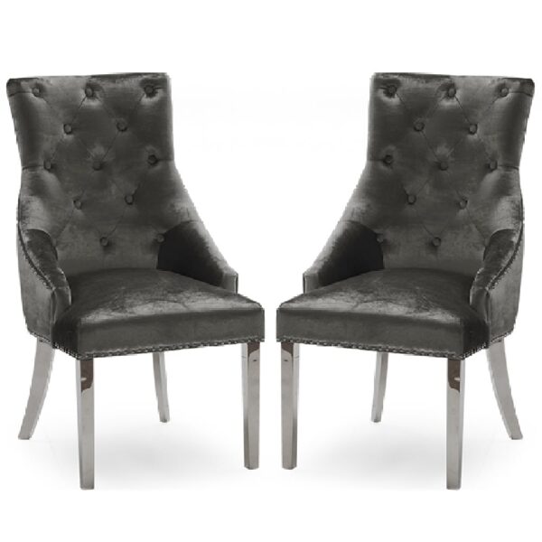 Enmore Charcoal Velvet Dining Chairs With Chrome Legs In Pair