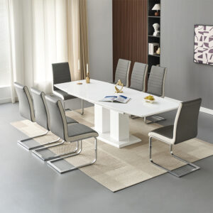 Genisimo Large Gloss Extending Dining Table 8 Symphony Grey Chairs