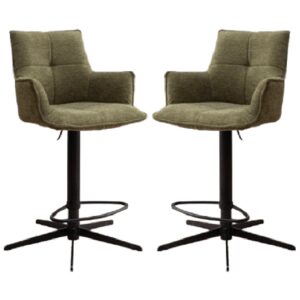 Joplin Green Fabric Bar Chairs With Metal Base In Pair