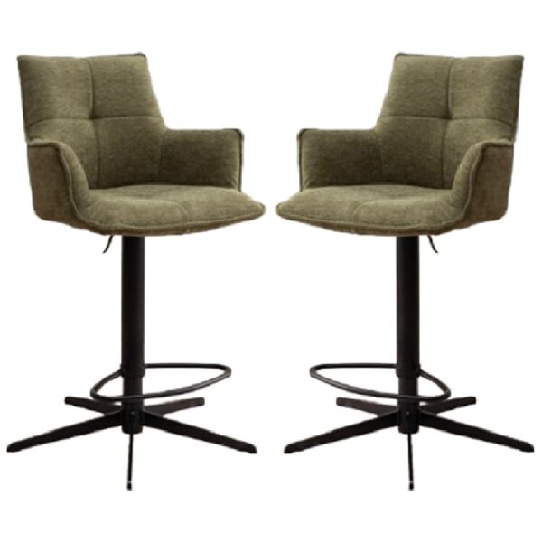 Joplin Green Fabric Bar Chairs With Metal Base In Pair