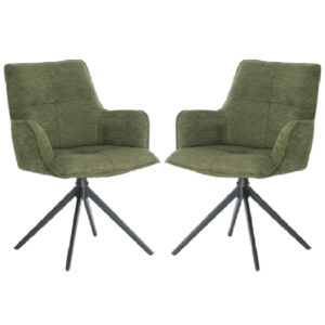 Joplin Green Fabric Dining Chairs With Metal Base In Pair