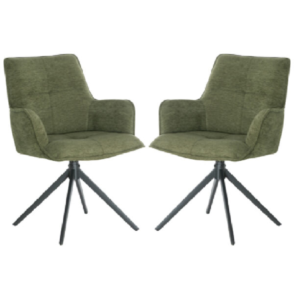 Joplin Green Fabric Dining Chairs With Metal Base In Pair