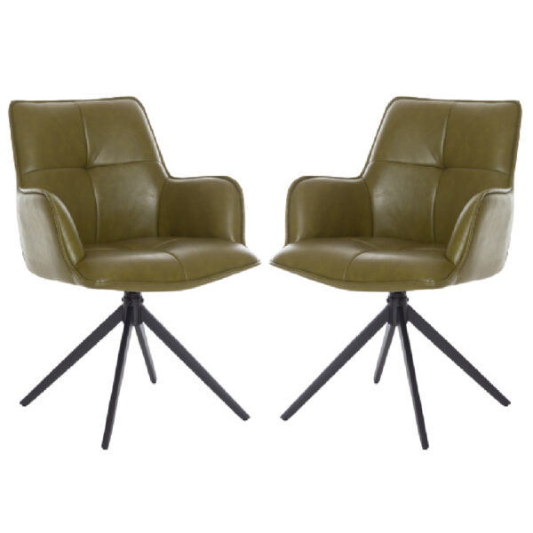 Joplin Green PU Leather Dining Chairs With Metal Base In Pair