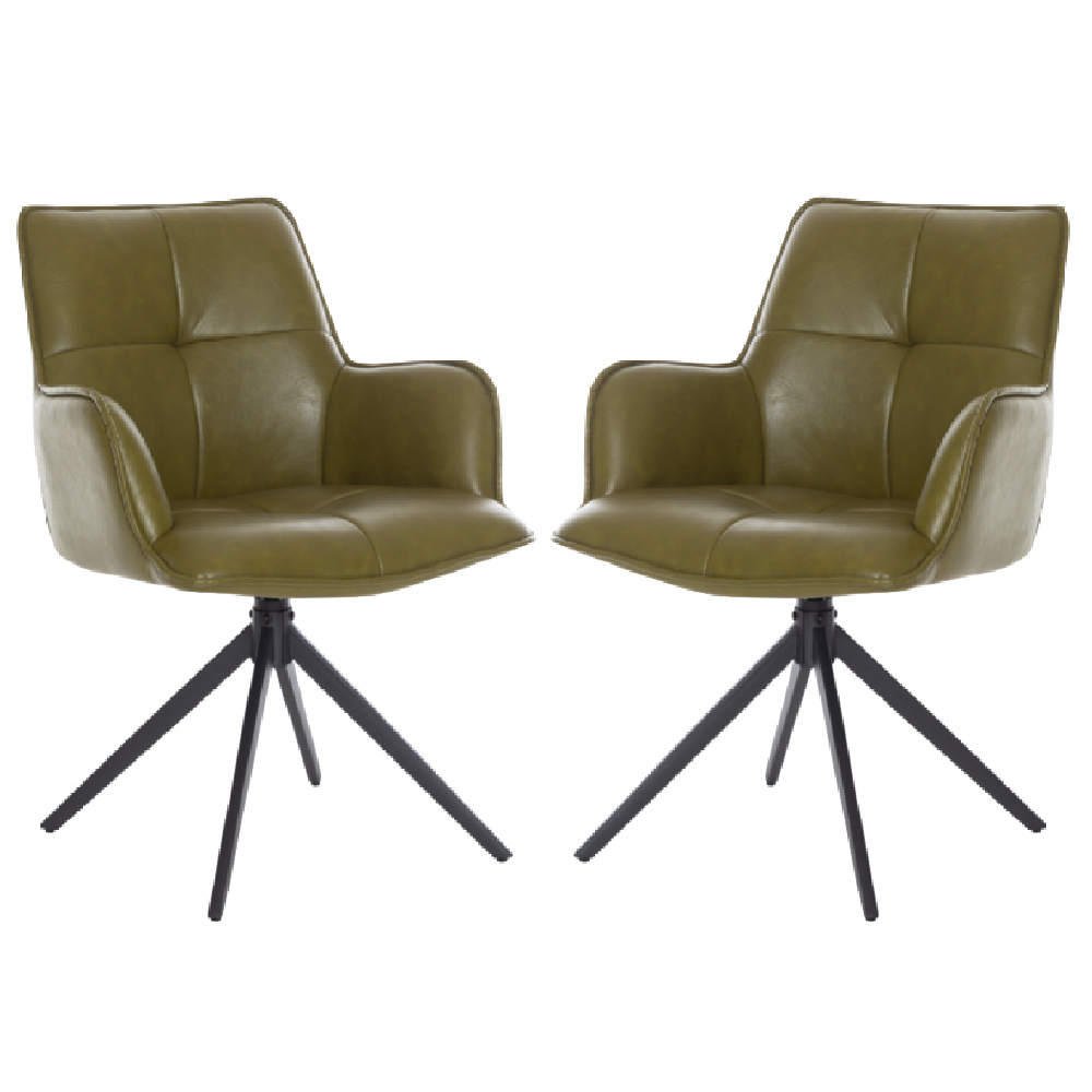 Joplin Green PU Leather Dining Chairs With Metal Base In Pair