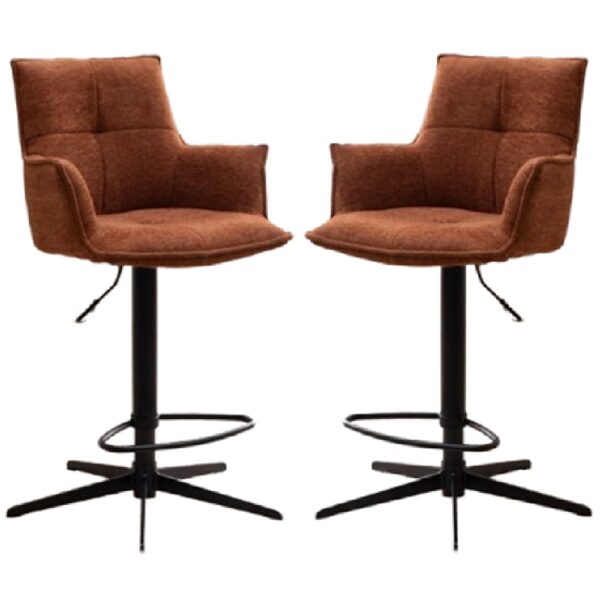 Joplin Tan Fabric Bar Chairs With Metal Base In Pair