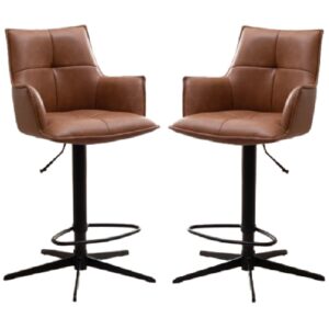 Joplin Tan PU Leather Bar Chairs With Metal Base In Pair