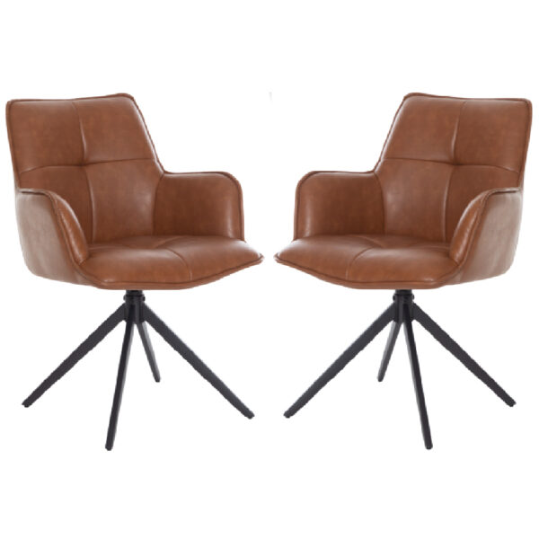 Joplin Tan PU Leather Dining Chairs With Metal Base In Pair