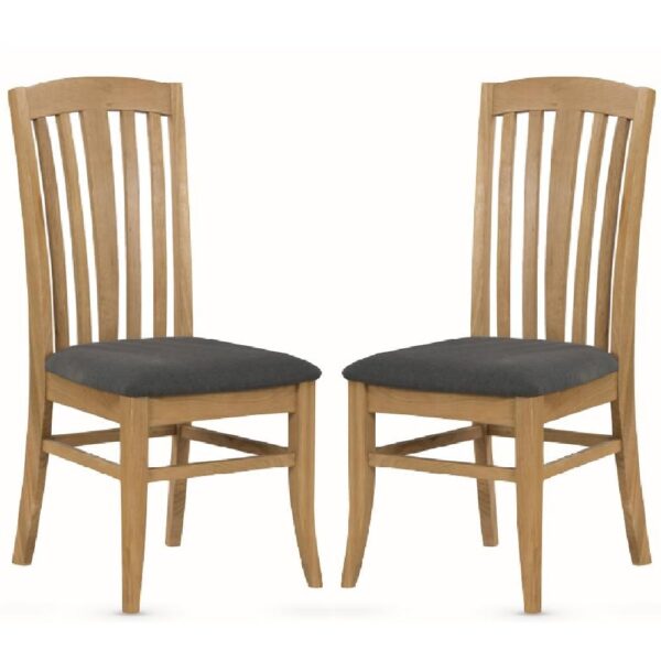 Kamiah Oak Wooden Dining Chairs With Fabric Seat In Pair