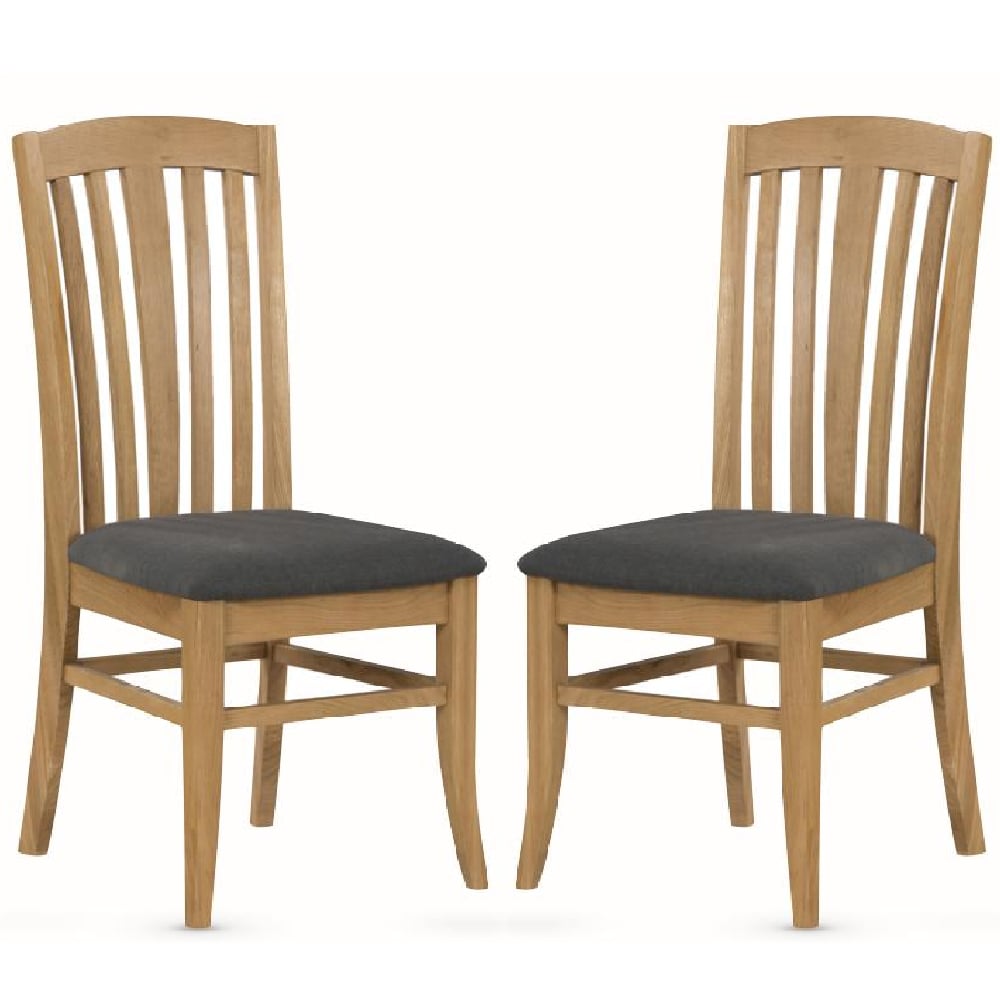 Kamiah Oak Wooden Dining Chairs With Fabric Seat In Pair