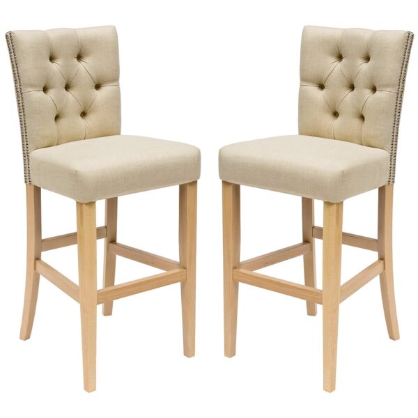Katonah Oyster Fabric Bar Stools In Pair