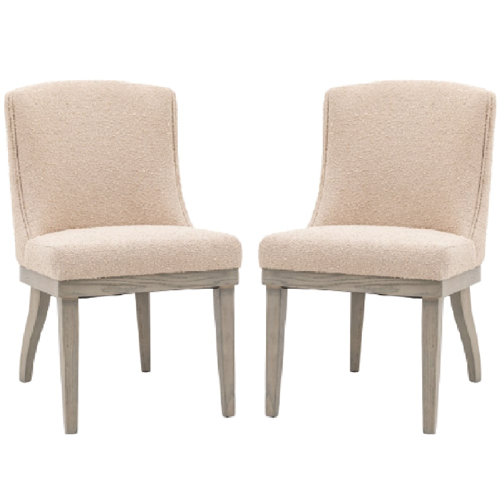 Kigali Natural Fabric Dining Chairs With Wooden Legs In Pair