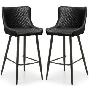 Lakia Black Faux Leather Bar Stools In Pair