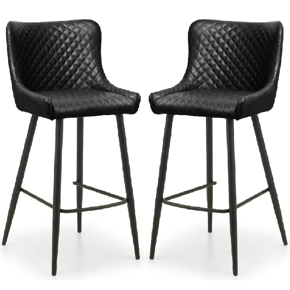 Lakia Black Faux Leather Bar Stools In Pair