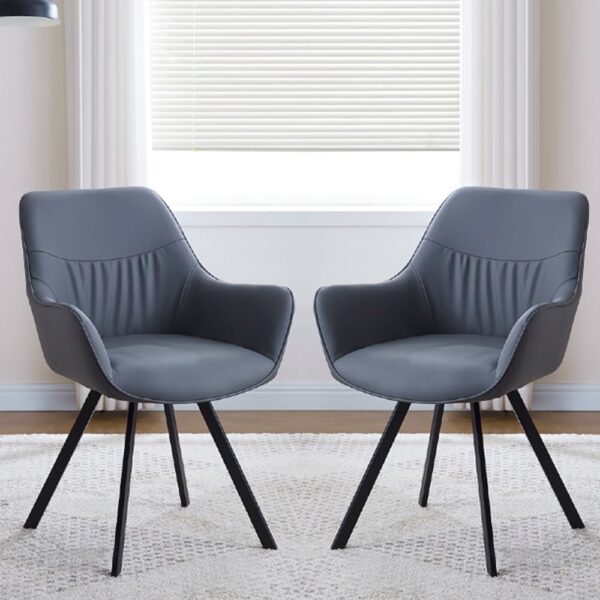 Niceville Dark Grey PU Leather Dining Chairs In Pair