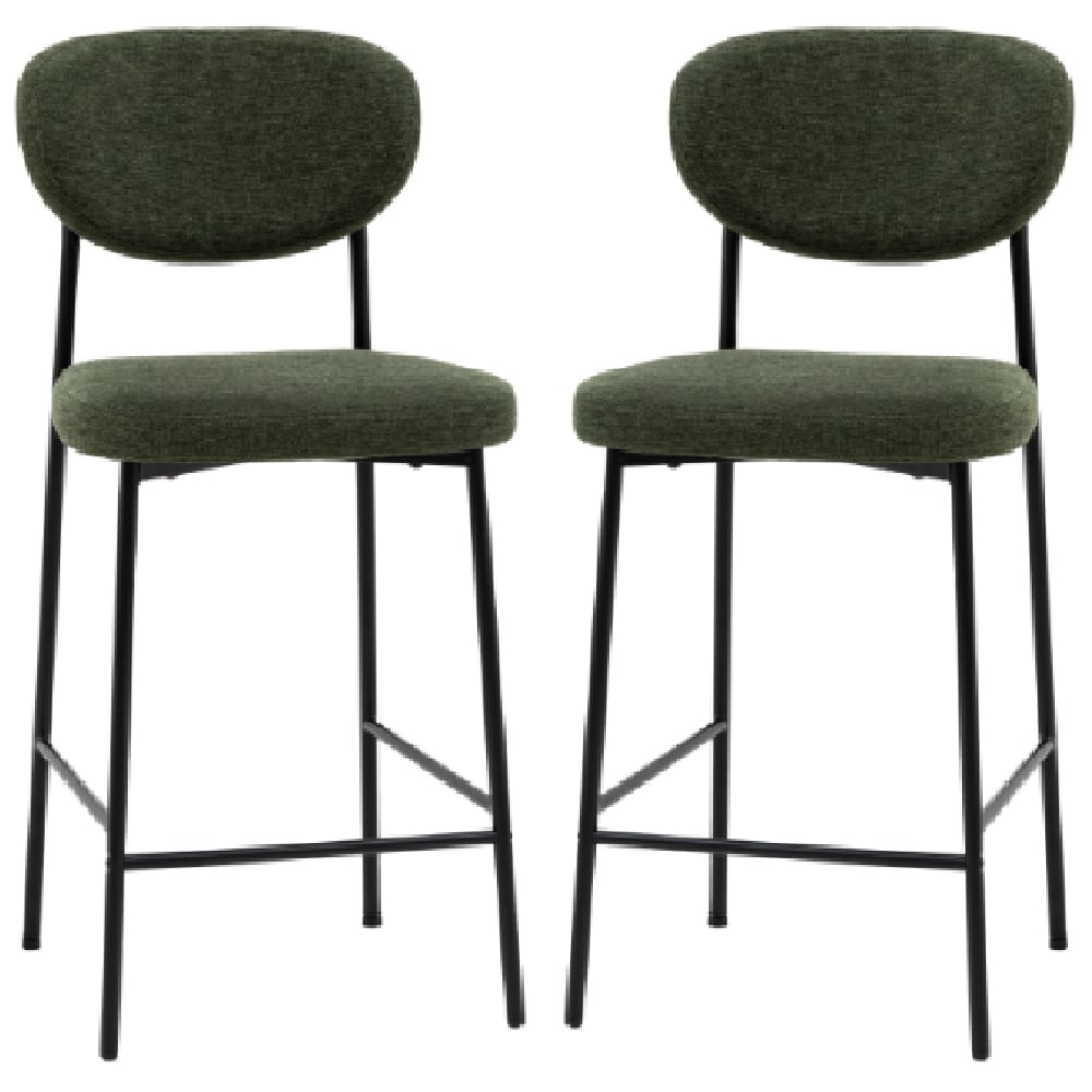 Olney Green Fabric Bar Stools With Metal Frame In Pair