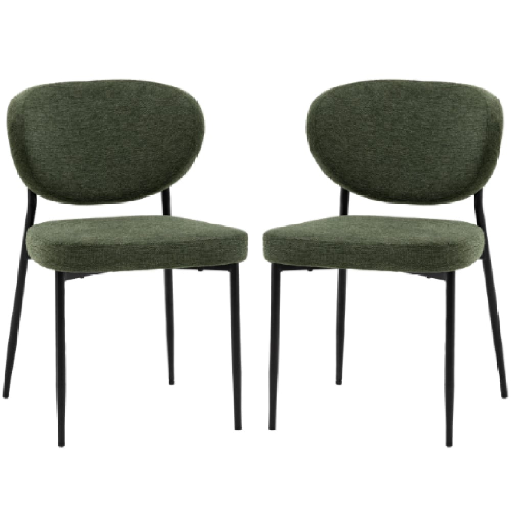 Olney Green Fabric Dining Chairs With Metal Frame In Pair