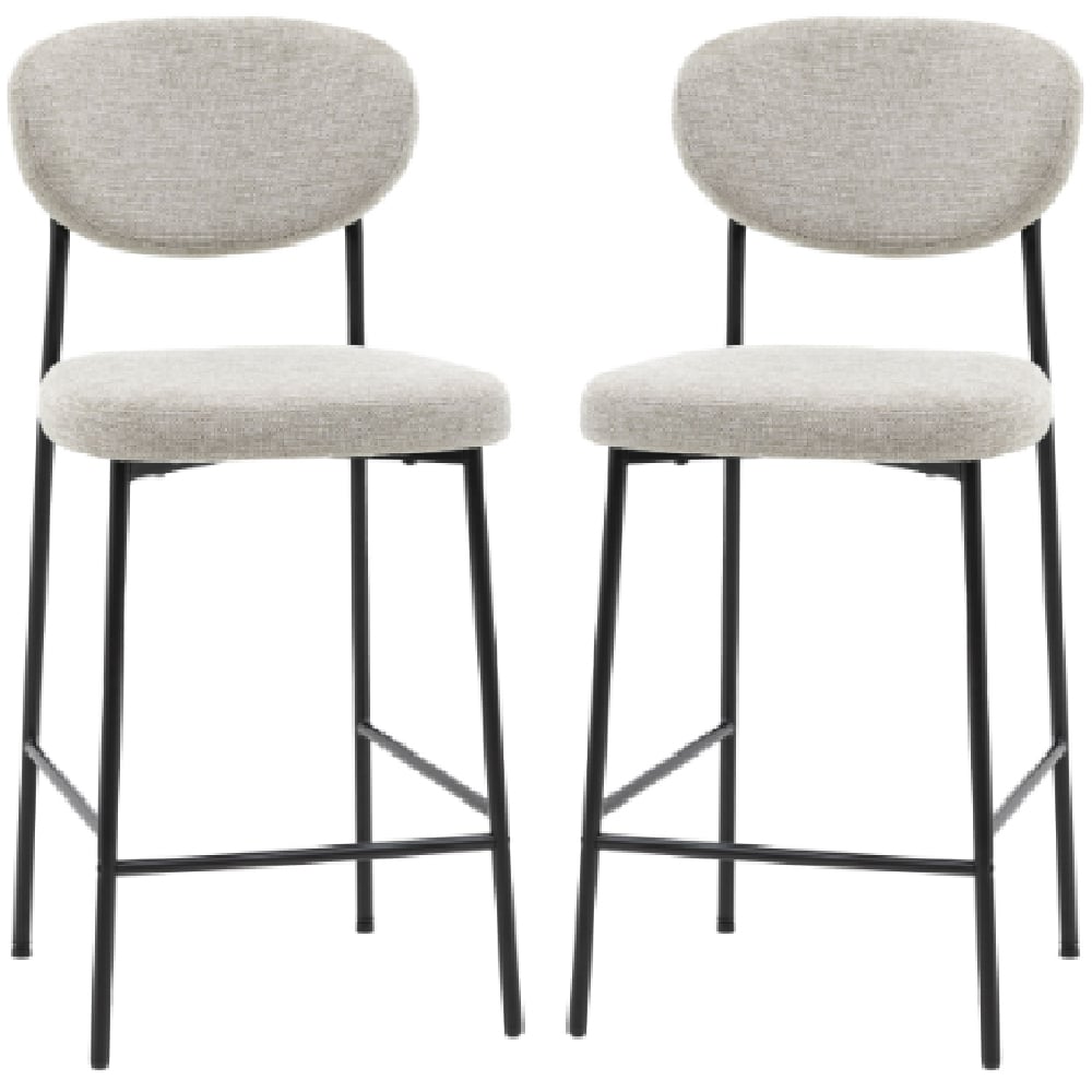 Olney Natural Fabric Bar Stools With Metal Frame In Pair