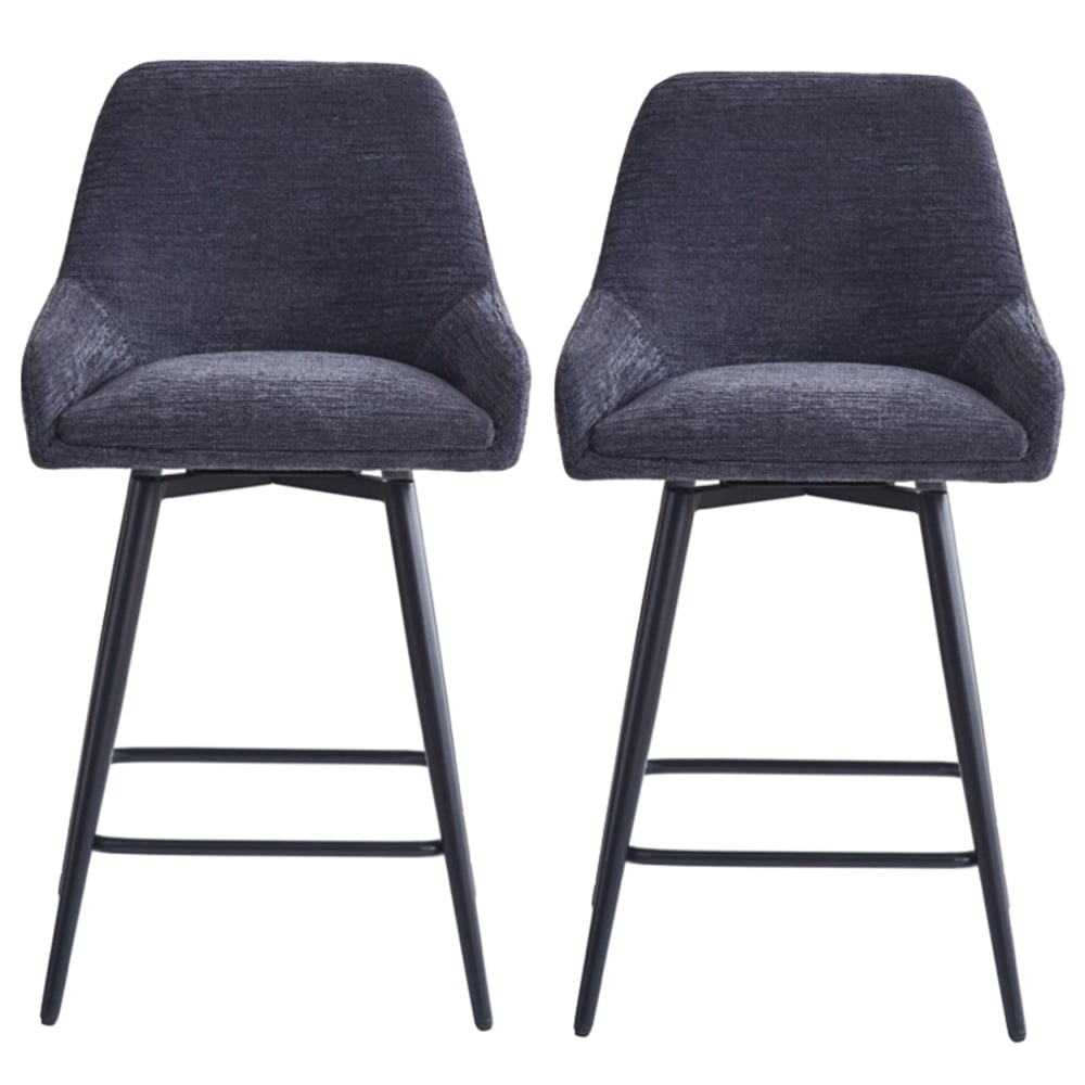 Omaha Graphite Grey Fabric Bar Chairs In Pair