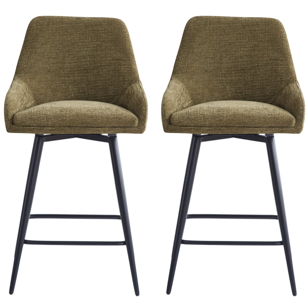 Omaha Olive Green Fabric Bar Chairs In Pair