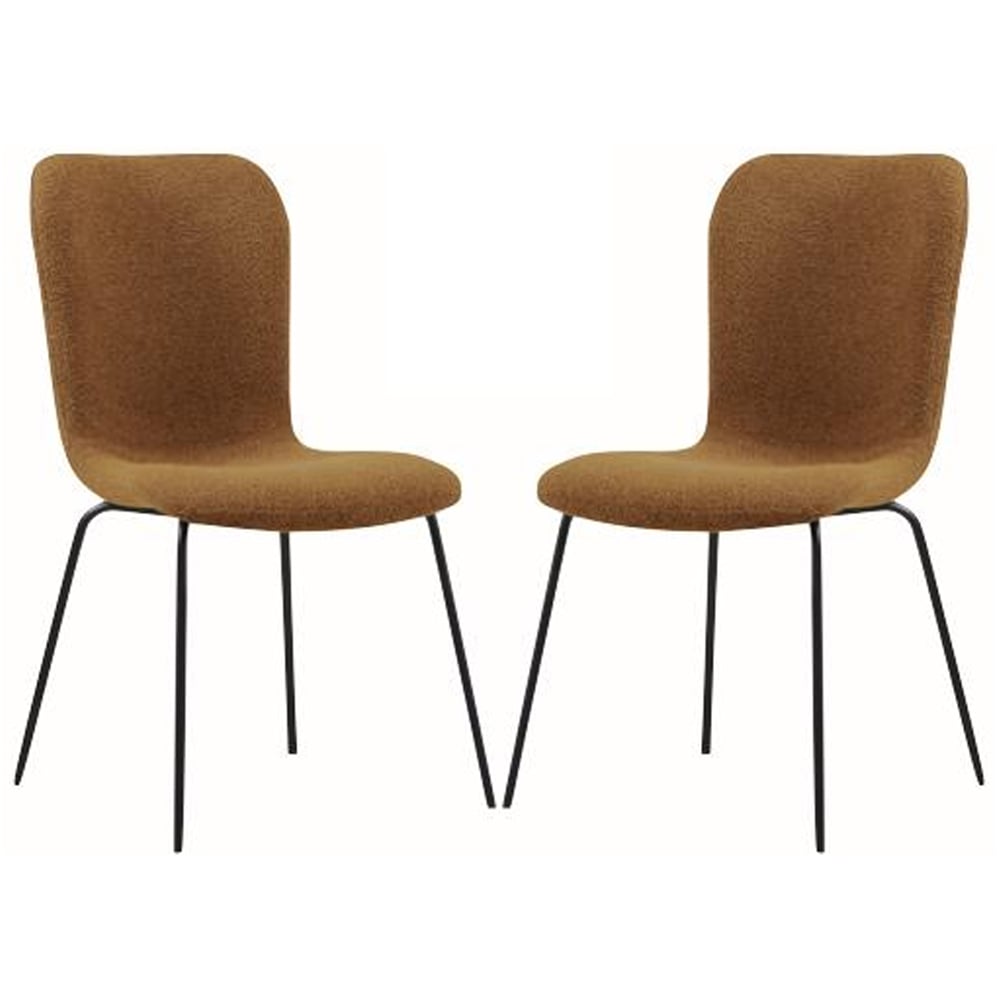 Ontario Tan Fabric Dining Chairs With Black Legs In Pair