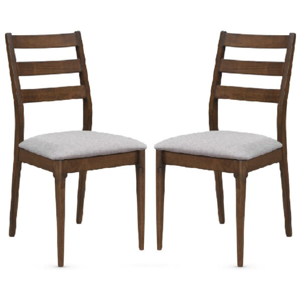 Orillia Walnut Wooden Dining Chairs With Fabric Seat In Pair
