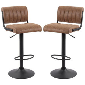 Pawling Brown Leather Bar Stools In Pair