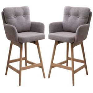 Petaluma Blush Granite Fabric Bar Chairs With Oak Legs In Pair