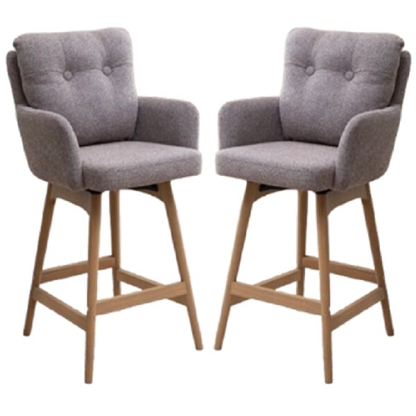 Petaluma Blush Granite Fabric Bar Chairs With Oak Legs In Pair