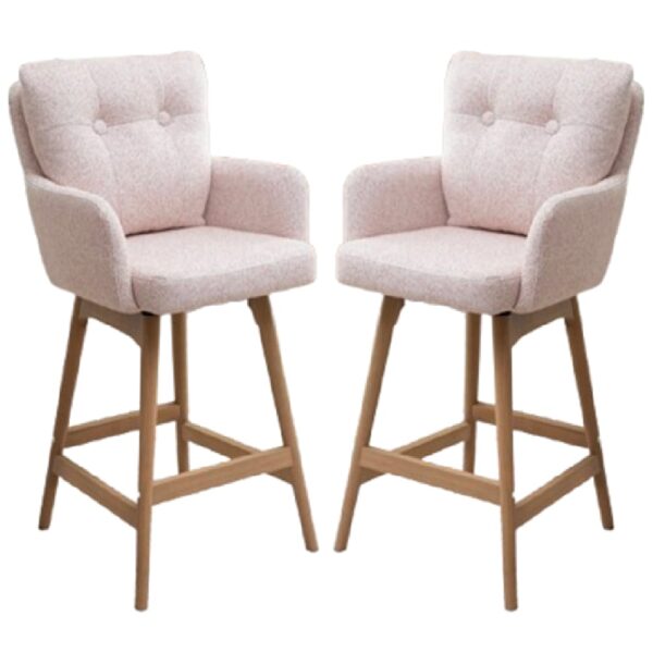 Petaluma Blush Pink Fabric Bar Chairs With Oak Legs In Pair