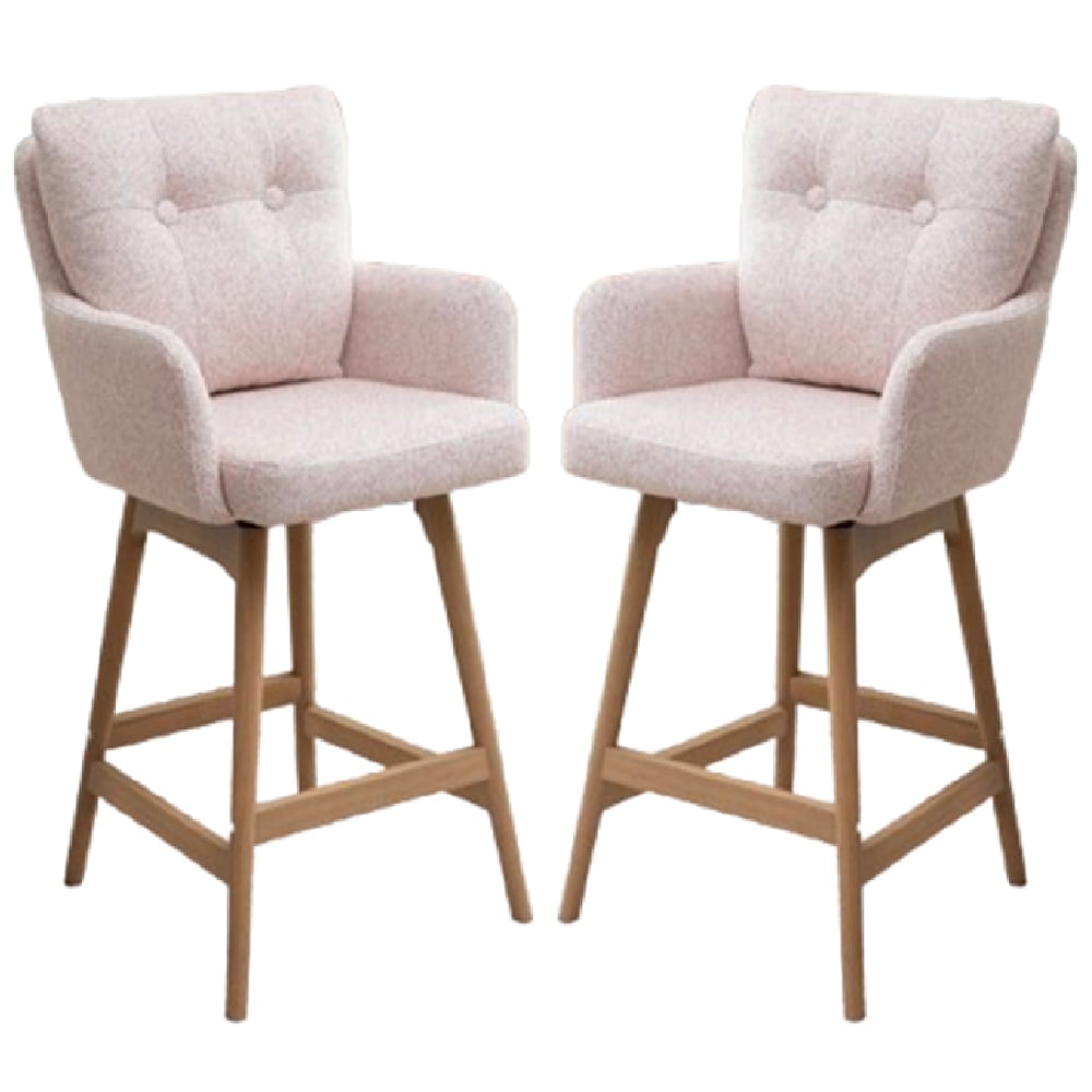 Petaluma Blush Pink Fabric Bar Chairs With Oak Legs In Pair