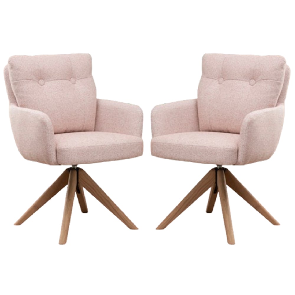 Petaluma Blush Pink Fabric Dining Chairs With Oak Legs In Pair