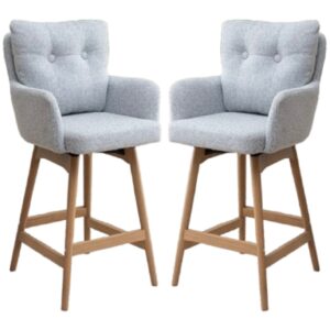 Petaluma Silver Grey Fabric Bar Chairs With Oak Legs In Pair