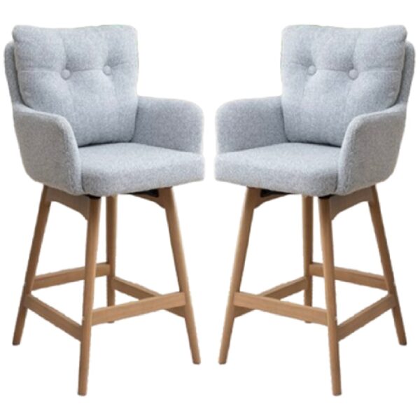 Petaluma Silver Grey Fabric Bar Chairs With Oak Legs In Pair