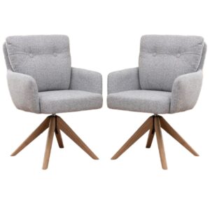 Petaluma Silver Grey Fabric Dining Chairs With Oak Legs In Pair
