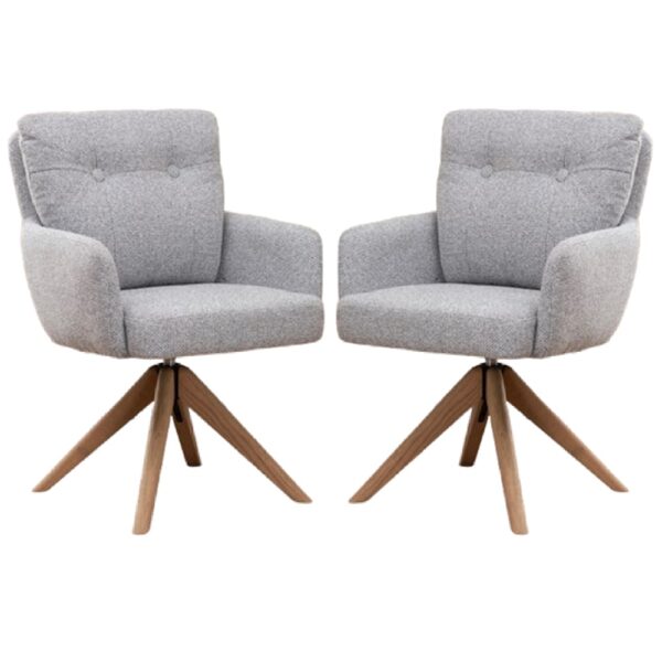 Petaluma Silver Grey Fabric Dining Chairs With Oak Legs In Pair