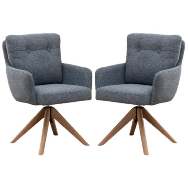 Petaluma Storm Teal Fabric Dining Chairs With Oak Legs In Pair