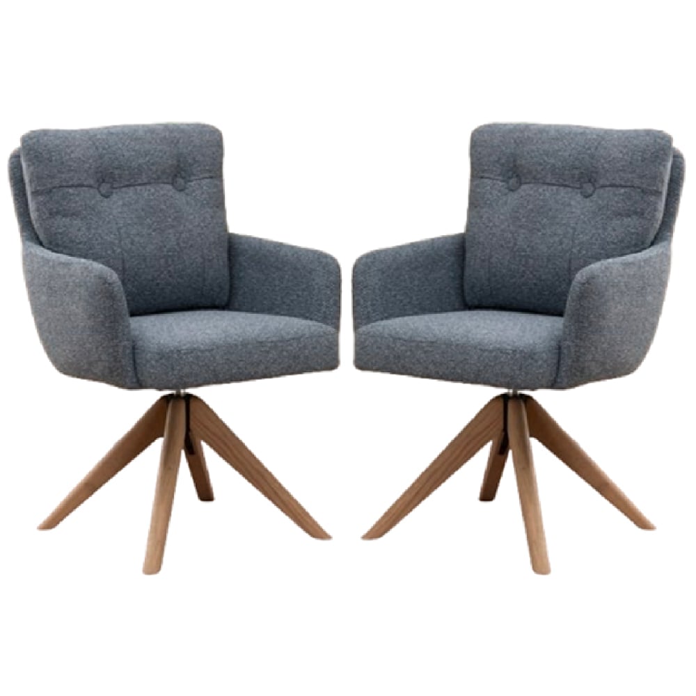 Petaluma Storm Teal Fabric Dining Chairs With Oak Legs In Pair