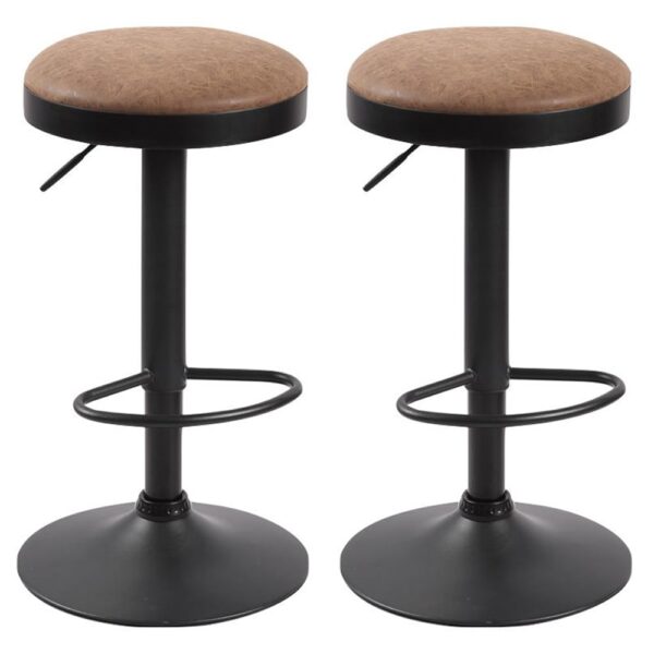 Rexford Brown Fabric Bar Stools In Pair
