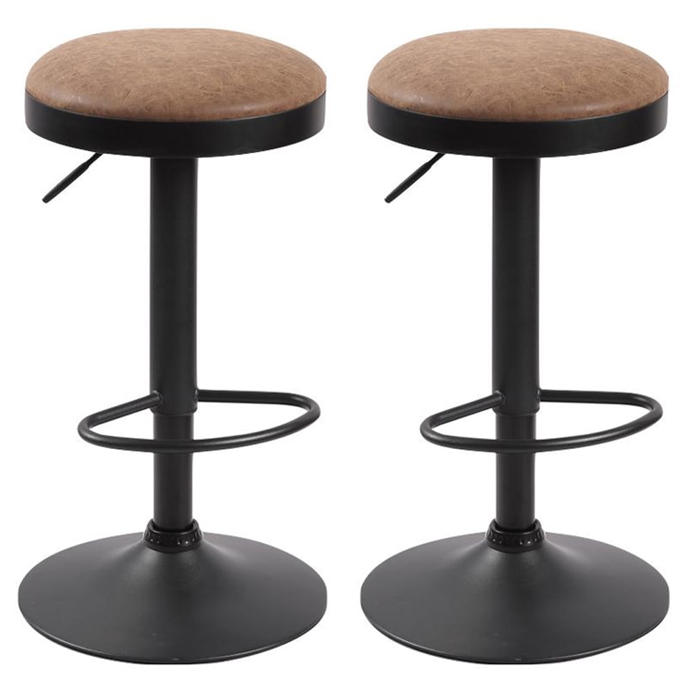 Rexford Brown Fabric Bar Stools In Pair