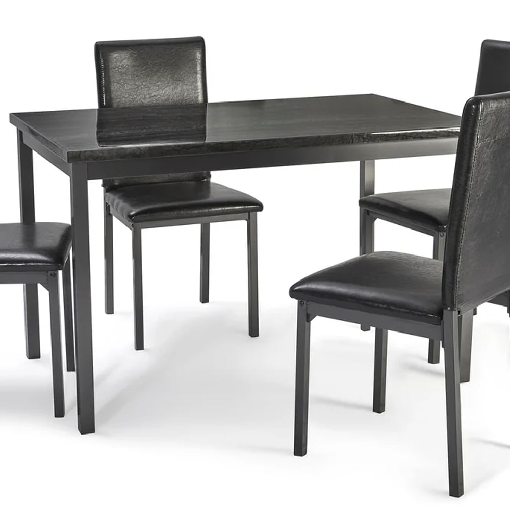 Ruston Large Gloss Dining Table In Charcoal Black Marble Effect