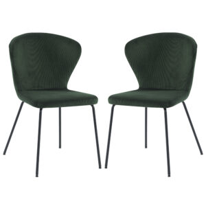 Sarnia Green Corduroy Fabric Dining Chairs In Pair