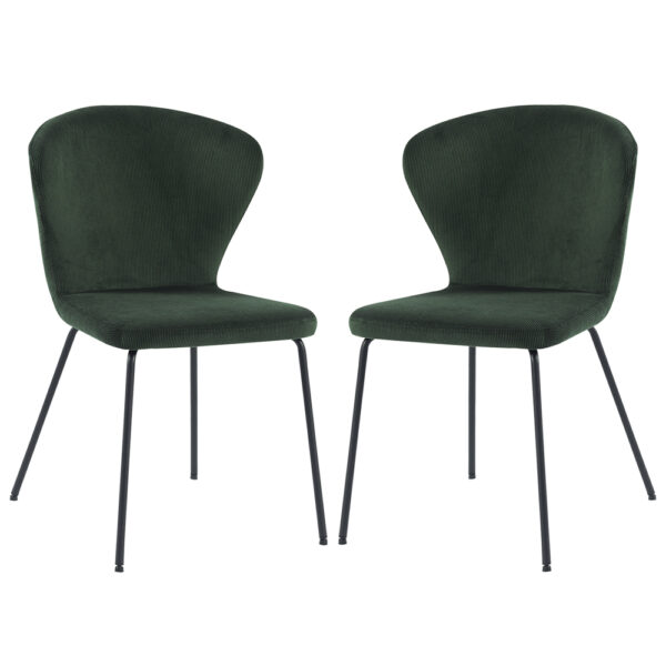 Sarnia Green Corduroy Fabric Dining Chairs In Pair