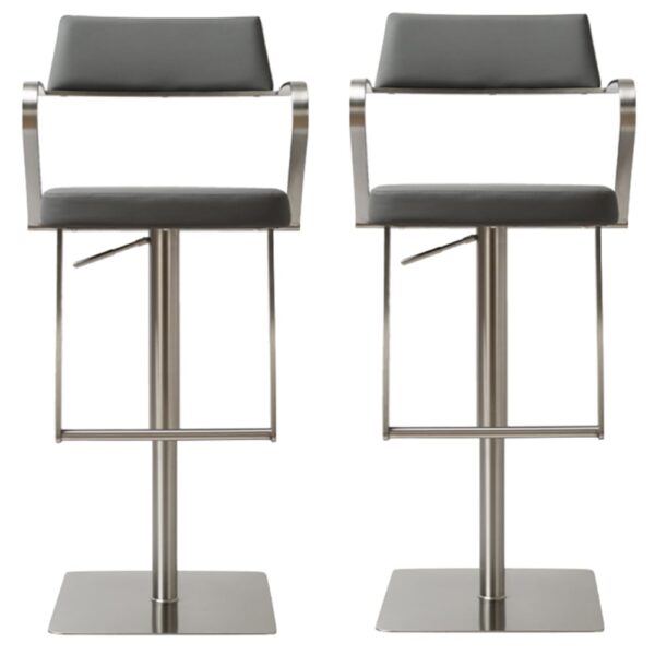 Turlock Grey Leather Bar Stools In Pair